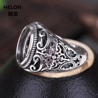 Wholesale 925 Sterling Silver Men Engagement Wedding Ring Vintage X14MM Oval Cabochon Semi Mount Ring fit Amber Agate Turquoise Setting