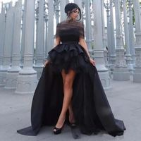 Wholesale Sexy Black Prom Dresses Off Shoulder High Low Backless Celebrity Evening Gowns Taffeta Cheap Girls Party Dress Custom Made