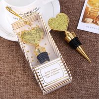Wholesale 50PCS Glitter Gold Wine Bottle Stopper in Gift Box Wedding Bridal Shower Favors Bachelor Party Supplies