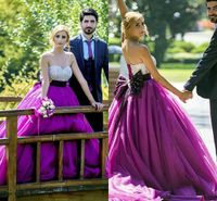 Wholesale Elegant Purple Black Ribbon Ball Gown Quinceanera Prom dresses Sweetheart Tulle Crystal Beaded Country Sweet dress