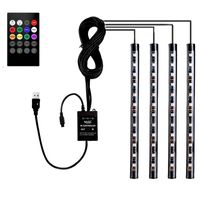Wholesale 4 Pieces Auto RGB Multicolor Interior Music Voice Active Function LED Strip Lighting with Remote Control Kit USB Port