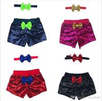 Wholesale Sequins Baby Clothes Glitter Shorts Headband Suits Bling Dance Pants Hairband Outfits Boutique Bowknot Shorts Headwear Princess BYP5030