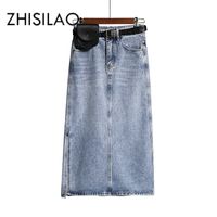 Wholesale Skirts Long Denim Skirt Women Vintage High Wasit Jeans With Belt Plus Size Straight A line Pencil Elegant Summer Chic