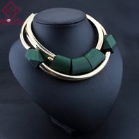 Wholesale Vintage Wood Beads Pendant Initial Necklace for Women Fashion Green Black Choker Kpop Big Name Bijoux Femme American jewelry