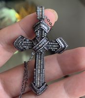 Wholesale Hip Hop Retro Cross Pendant Fashion Jewelry Silver Black Gold Fill Lucky Women Wedding A White Clear CZ Diamond Chain Necklace Gift