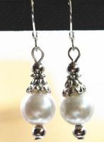 Wholesale Tibetan silver mm White Shell Pearl Round Beads Dangle Earrings