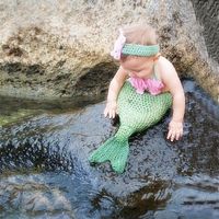 Wholesale New born photography props mermaid tail with bra headband baby photo accessories newborn costume crochet suit infant picture fotografia prop