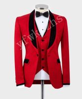 Wholesale Handsome Groomsmen Shawl Lapel Groom Tuxedos Mens Wedding Dress Man Jacket Blazer Prom Dinner Piece Suit Jacket Pants Tie Vest B370