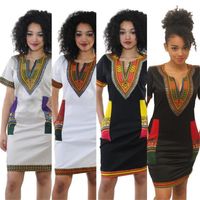 Wholesale New Fashion African Print Top Shirt For African Women African Dashiki Long Sleeve V Neck Bodycon Dress Good Strenchy Style