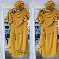 Wholesale Yellow Elegant A line Mother Gown Jewel Long Sleeve Long Formal Dresses Satin Tiered Wedding Gown Knee length Mother Of The Bride Dresses