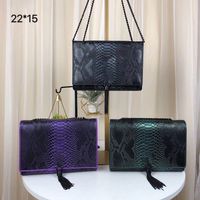 Wholesale top sale A Handbags Tassel metal chain silver black Handbag Colored leather texture Genuine Leather Serpentine Crocodile Shoulder Bags