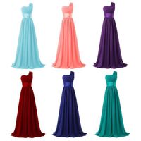 Wholesale 2019 Hot Selling One shoulder A Line Chiffon Bridesmaid Dresses with Corset Waist Coral Bridesmaid Dresses Red Maid of Honor Dresses Long