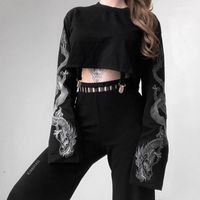 Wholesale Tops Dark Style Womens Hoodies Autumn Womens Designer Tshirts Fashion Cool Girls Dragon Pattern Printed Long Sleeve