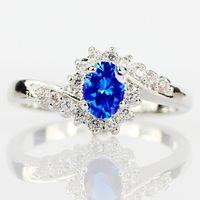 Wholesale 10pcs Silver plated Natural Sapphire Gemstones Opal Birthstone Bride Princess Wedding Engagement Strange Ring Size
