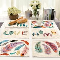 Wholesale Cotton Linen Table Mats Printed Colored Feather Pads Placemats Insulation Dining Table Mat Bowls Coasters Home Table Decorations decorations