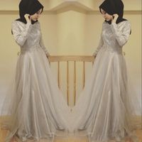 Wholesale Plus Size Arabic Muslim Long Sleeves Formal Evening Gowns High Neck A Line with Appliques Pleats Long Party Gowns Mother Dress