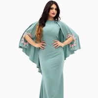 Wholesale New Hot Sale Sheath Chiffon Arabic Removable Cape Long Party Evening Dresses With Beadwork Flowers Evening Gowns prom