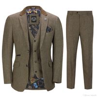 Wholesale Mens Piece Tweed Suit Check Retro Peaky Blinders Tailored Fit Best Man Suits Jacket Pants vest Hot Sale