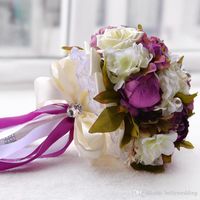 Wholesale Bridal Bouquets For Wedding With White Rose Purple Peony Artificial Pearls Handmade Artificial Wedding Bouquets DB B015