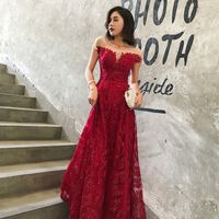 Wholesale Dark Red Fancy Prom Dresses New Arrival Scoop Sheer Neckline Short Sleeves Lace up Back Long Event Evening Fromal Dresses