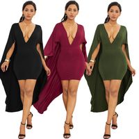 Wholesale 2019New Fashion Women Sexy Dress Plus Size dress Bat sleeve Irregular Sexy Clubwear Party Dress S M L XL XL XL Wine red black Army green
