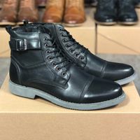 Wholesale Designer Mens Martin Biker Boots autumn winter men shoes boots lace up Genuine Leather Non slip rubber sole outdoor mens shoes