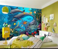 Wholesale custom size d photo wallpaper kids room mural underwater world fish dolphins oil painting sofa TV backdrop wallpaper non woven wall sticker