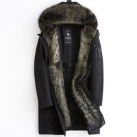 Wholesale men s hooded fur mink coat male business jackets real raccoon fur collar winter parkas snow wear plus size L XL New Fashion