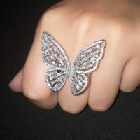 Wholesale OCESRIO Zircon Silver Butterfly Ring Luxury Cubic Zirconia Fancy Big Rings for Women Jewelry bagues pour femme rig f61