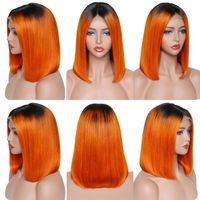 Wholesale 13 Lace Front wigs Short BOB B Orange Omber color Pre Plucked Natural Hairline Indian Peruvian Brazilian Hair Bleach Knots Density Malaysian