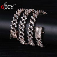 Wholesale GUCY mm Miami Prong Set Cuban Chains Necklace For Men Gold Silver Hip Hop Iced Out Paved Bling CZ Rapper Necklace Jewelry