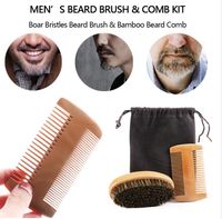 Wholesale 3pcs Wooden Beard Brush Boar Hair Bamboo With Boar Bristle Natural Wooden Comb Beard Care of the Shaving Brush Set