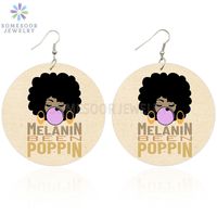 Wholesale SOMESOOR Melanin Been Poppin African Wood Drop Earrings Bubble Gum Girl Afro Natural Hair Design Dangle Jewelry For Women Gifts