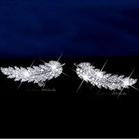 Wholesale Arrival Hot Sale Luxury Jewelry Sterling Silver Pave White Sapphire CZ Diamond Leaf Feather Stud Earring For Women Giift