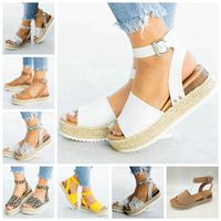 Wholesale European new explosions hemp rope wedge with light bottom fish mouth sandals female support mixed batch
