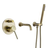 Wholesale Brushed Gold Bathtub Faucet Mixer Hot And Cold Water Shower Set Wall Mounted Bathroom Shower Faucet Bath Spout Shower Tap