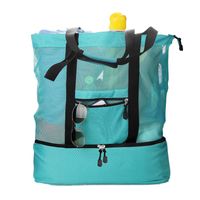 Wholesale Designer Double Layers Zipper Top Net Beach Tote Bag With Insulated Cooler Compartment For Picnic Beach Pool Gym Travel Outdoor