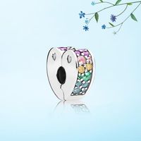 Wholesale New arrival Profusion colour Heart Clips Charm Set Original Box for Pandora DIY Bracelet CZ Diamond Charms Jewelry accessories