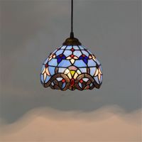 Wholesale European inch vintage tiffany hanging lamps blue stained glass chandelier bedroom balcony corridor glazed pendant lampTF003
