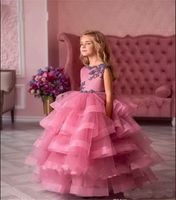 Wholesale Beautiful Ball Gowns For Little Girls To attend Wedding Lace Up Tulle Lace Tiered Well Designed Flower Girl Dress Pageant Gowns