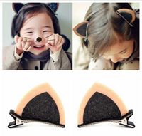Wholesale Children headdress hair accessories For Baby Girls Lovely cat ears hairpin top folder baby issuing sub color options A190