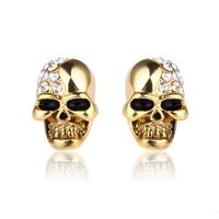 Wholesale Vintage Personalized crystal Skull Stud Earrings For women men Punk Gold Silver Rose Gold Earring Halloween Jewelry Gift