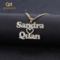 Wholesale Personalized Custom Iced Out Double Name Necklace Love Heart Choker Thick chain Necklaces Handwriting Nameplate Couple Jewelry