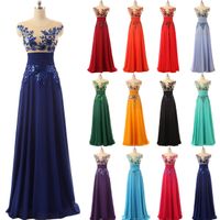 Wholesale Under Elegant Floor Length Formal Evening Dresses Chiffon long Party Dresses with Appliques and Crystals Prom Dresses Hot Sale SD159