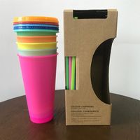 Wholesale Fast Shipping oz ml colour Changing Cup Color Changing mug cold drinks magic cup coffee cups Reusable plastic cup with lid straw