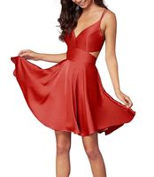 Wholesale Red Satin Spaghetti Straps Short Homecoming Dresses Deep V Neck A line Cocktail Party Gowns Sexy Backless Short Graduation Prom Dresses
