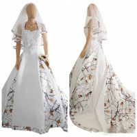 Wholesale Vintage Camo Satin Wedding Dresses Custom Lace Appliques Lace Up corset Back Long Camouflage New Western Country Bohemian Bridal Dress