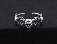 Wholesale Antique Thai Silver Skeleton Open Ring for Women Girls Fashion Skull Jewelry Hip Hop Finger Rings Adjustable Size Nice Gifts