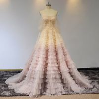 Wholesale 100 Real Pictures Luxury Blush Pink Off Shoulder Wedding Dresses Sexy Layers Tulle Plus Size Bridal Gown Open Back