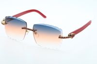 Wholesale Rimless Red Big Stones Optical A Plank Sunglasses Fashion High Quality C Decoration Carved lens Glass Unisex